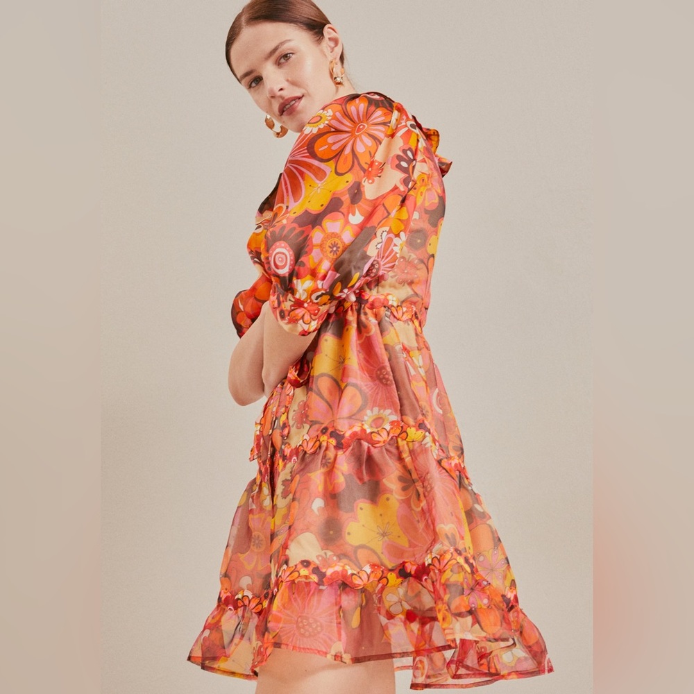 CeliaB Orange Pink Floral Mini Dress